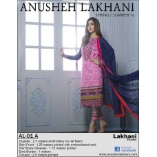Anusheh Lakhani Summer Lawn 2016 Original - 03 Pcs Suit -AL-01A